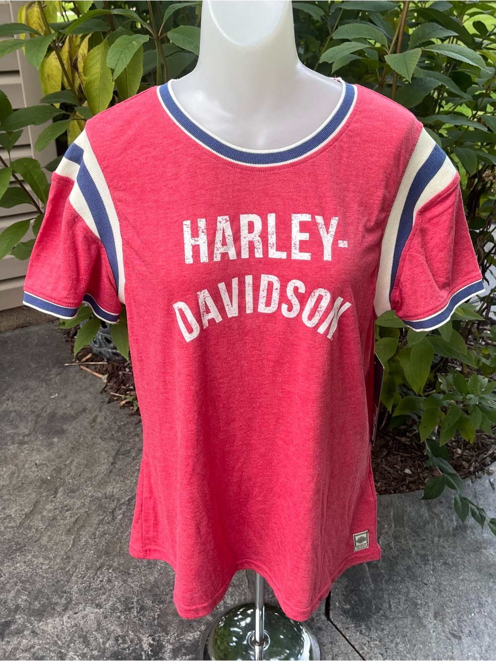 Harley-Davidson Sporty Ringer Tee - Red Graphic Short Sleeve Shirt size XL